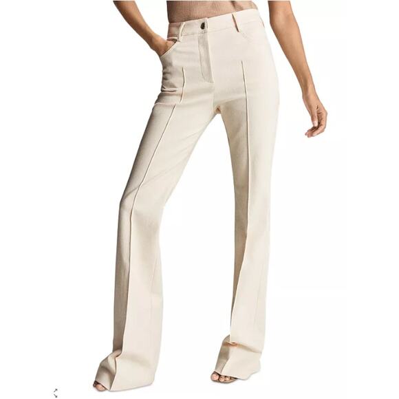 Reiss Pants Womens 4R Florence High Rise Flared Trousers in Cream Denim Career - Picture 1 of 14